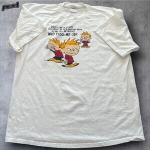 Calvin Hobbes Vtg Shirt Mens 2XL White Graphic Every Day Of My Life Novelty Tee